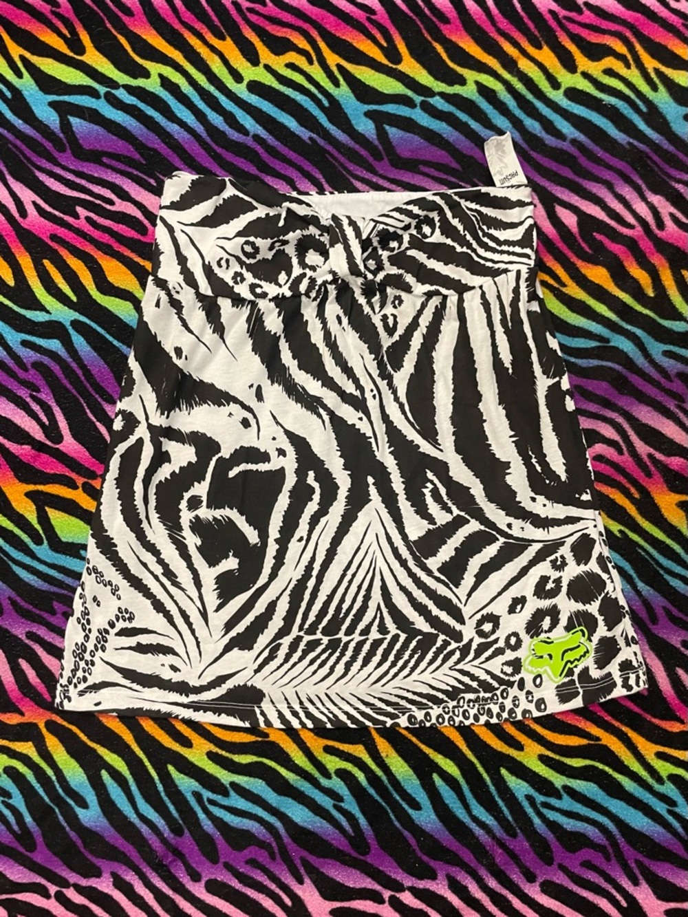 Y2k Vintage Rare Fox Neon Green Logo Black and White Zebra Print tube top